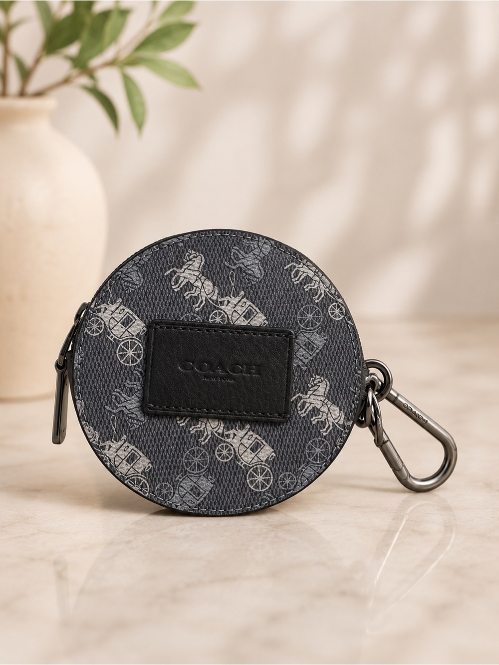 Coach Horse & Carriage Blue Logo Round Coin Purse Keychain Zip Wallet Pouch
